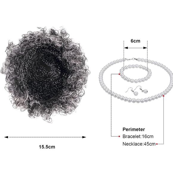 Old Lady Cosplay Grandma gray wig cane glasses chain necklace 100th day school.. - Picture 12 of 12